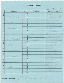 Cal Ripken, Jr. 2632 Consecutive Game New York Yankees Visiting Club Lineup Card Carbon Copy From Final Game of Streak 9/19/98 (Ripken LOA)